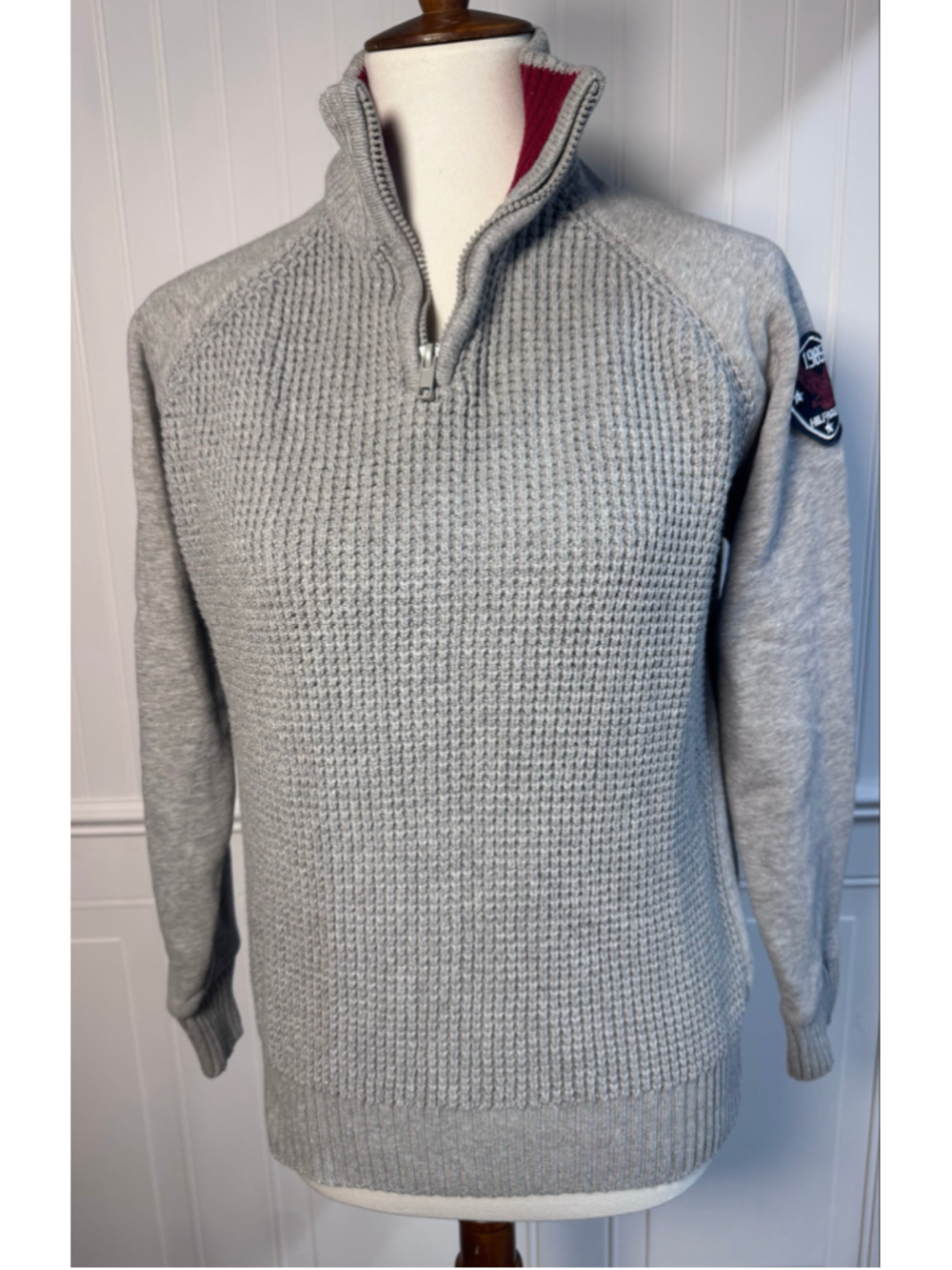 Men's Tommy Hilfiger Zip Up Sweater Grey Red Size Medium